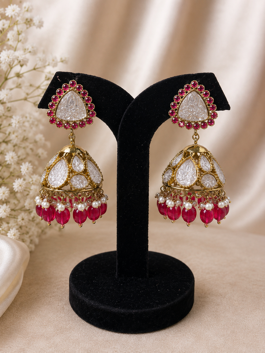 Devika Ruby Pearl Jhumkas