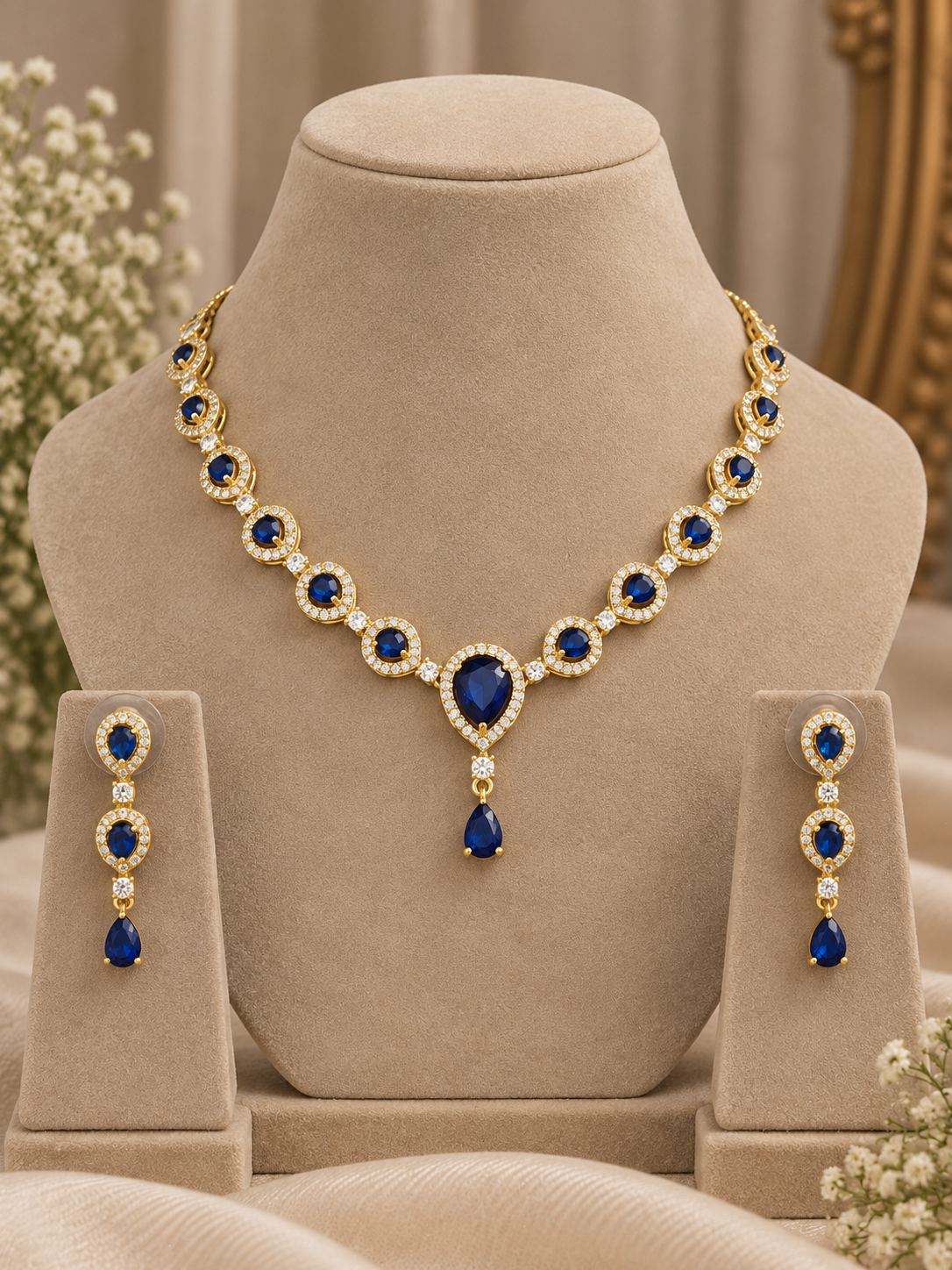 Eshani sapphire Drop Necklace Set