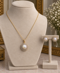 Siyana Pearl Halo Pendant Set