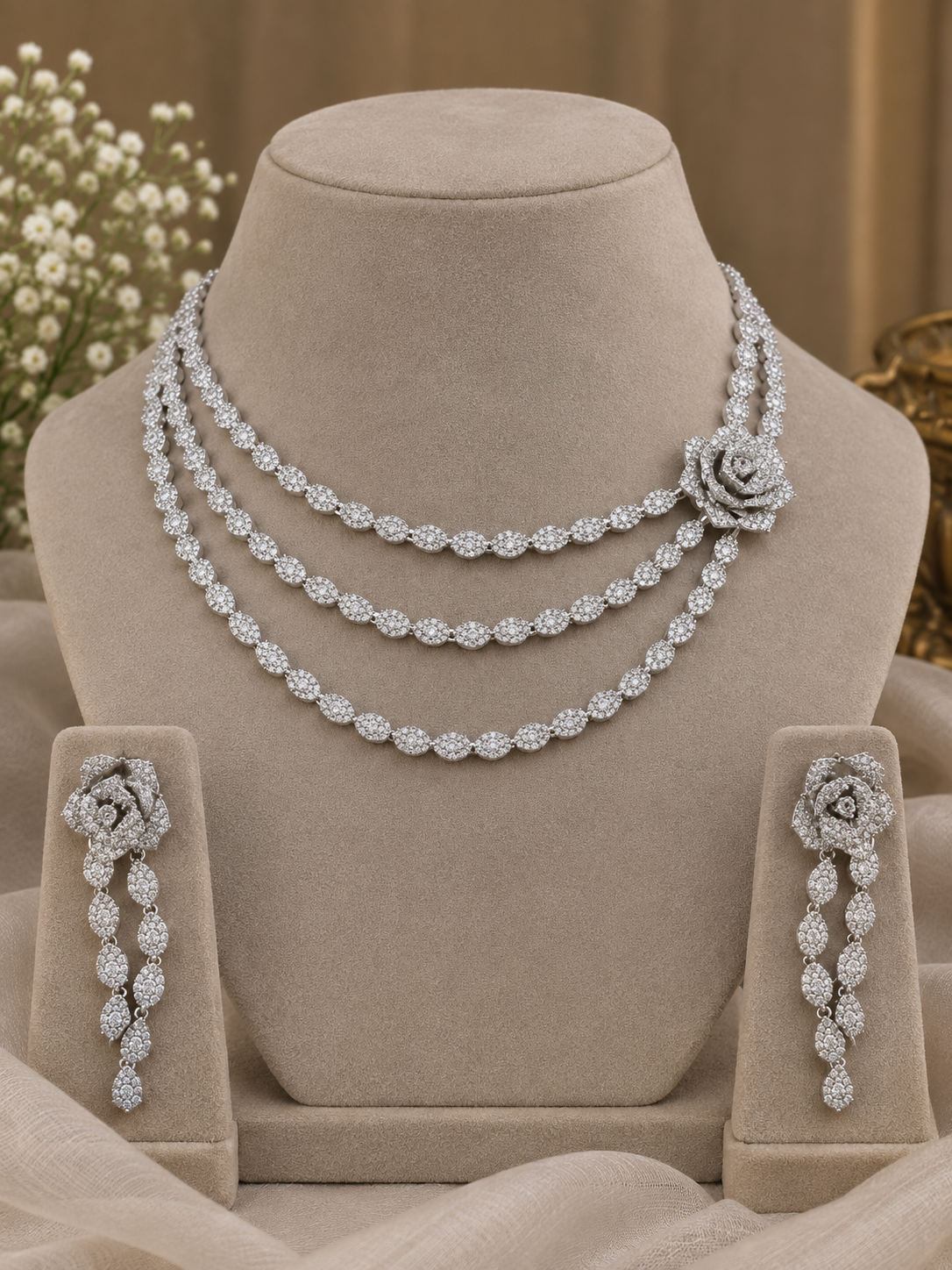 Zarelle Rose Layered Necklace Set
