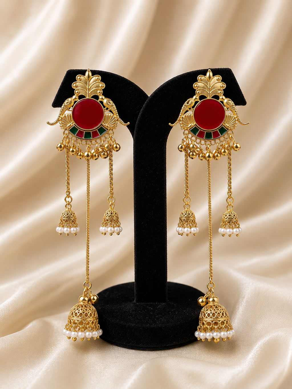 Crimson Kashmiri Jhumkas Earrings