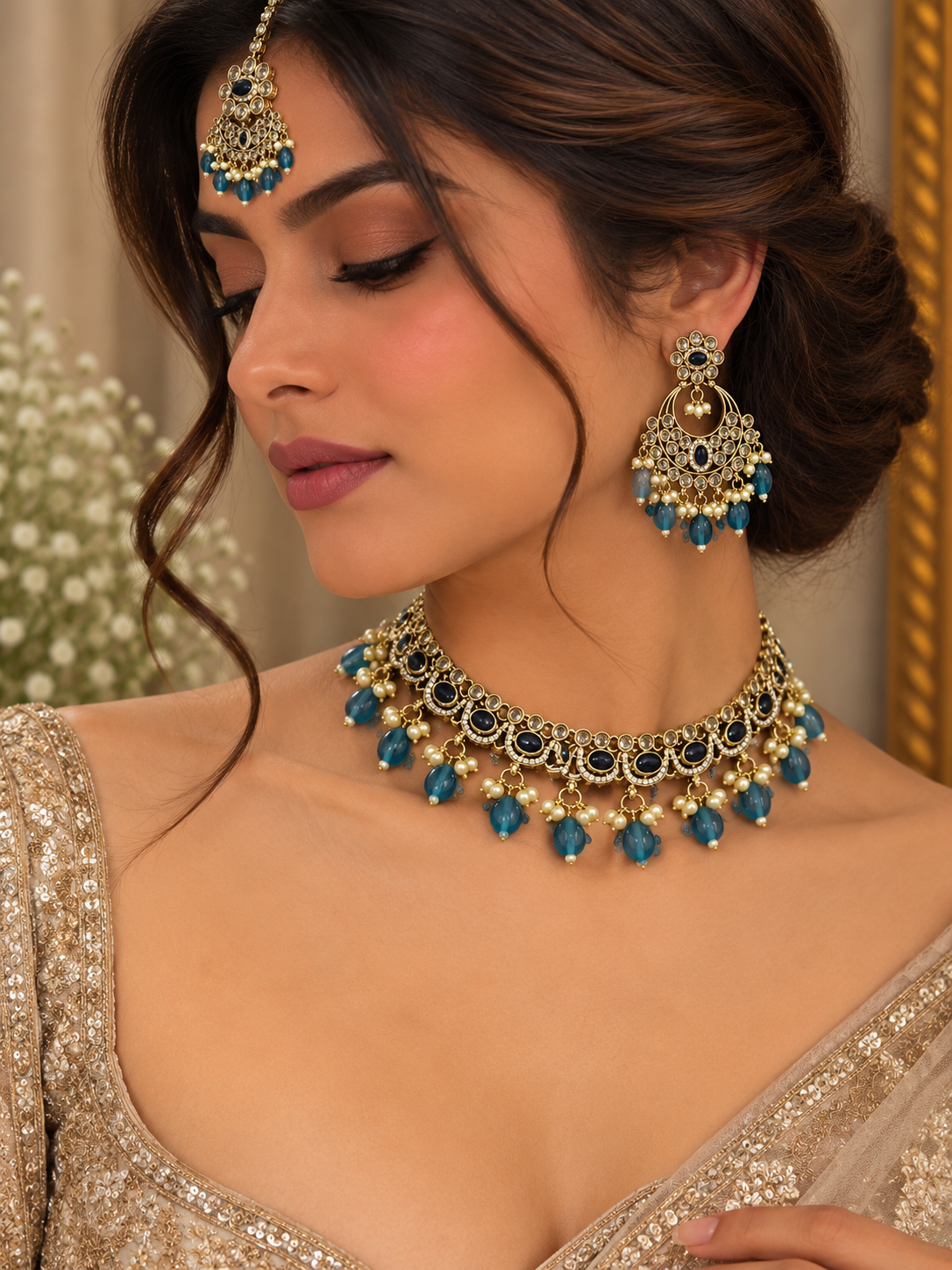 Tisya Blue Kundan Choker Set