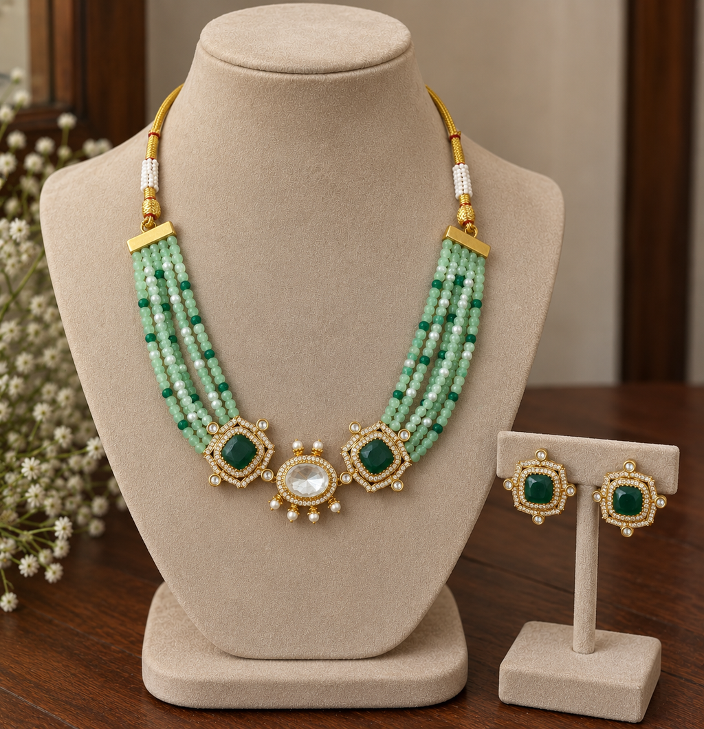 Meherza Mint Kundan Choker Set