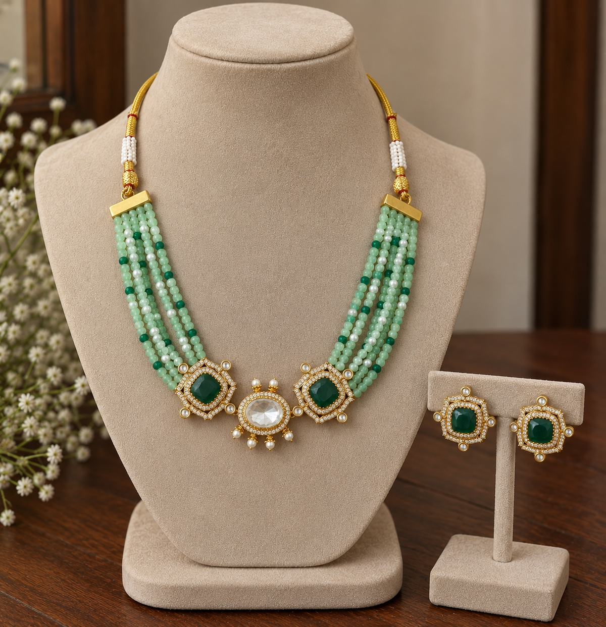 Meherza Mint Kundan Choker Set