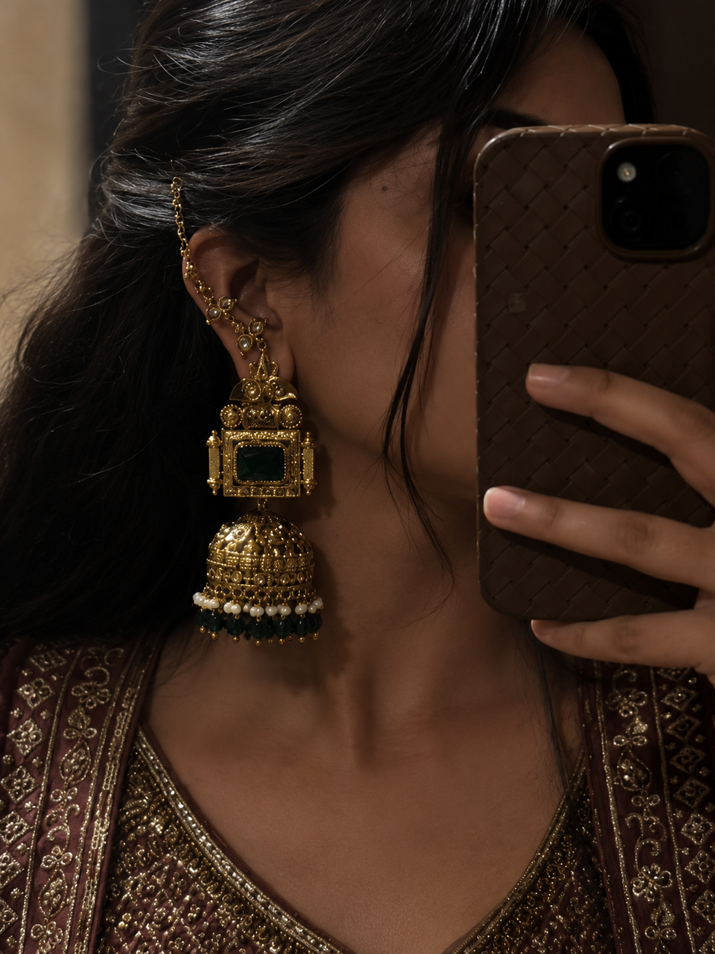 Raaya Emerald and Ruby Jhumkas