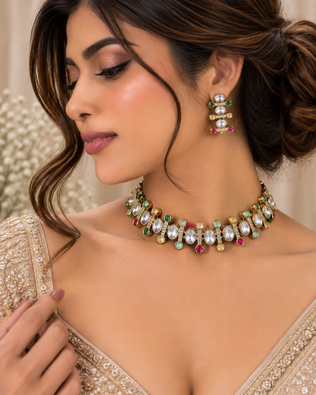 Elvina Multicolour Kundan Necklace Set