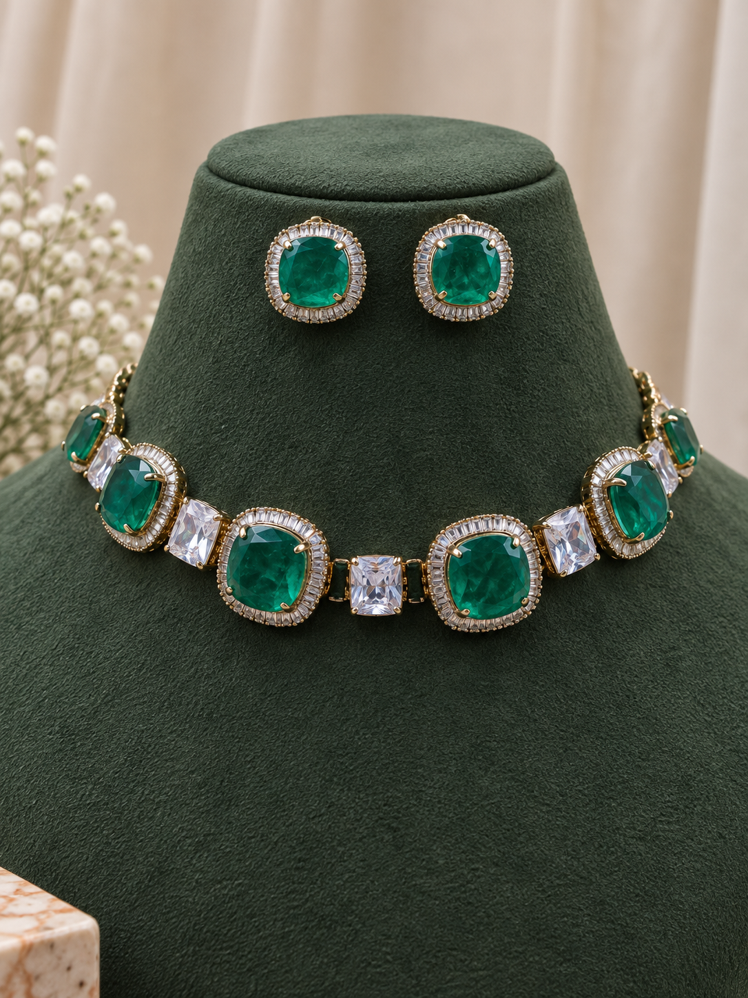 Zehira Emerald Statement Necklace Set