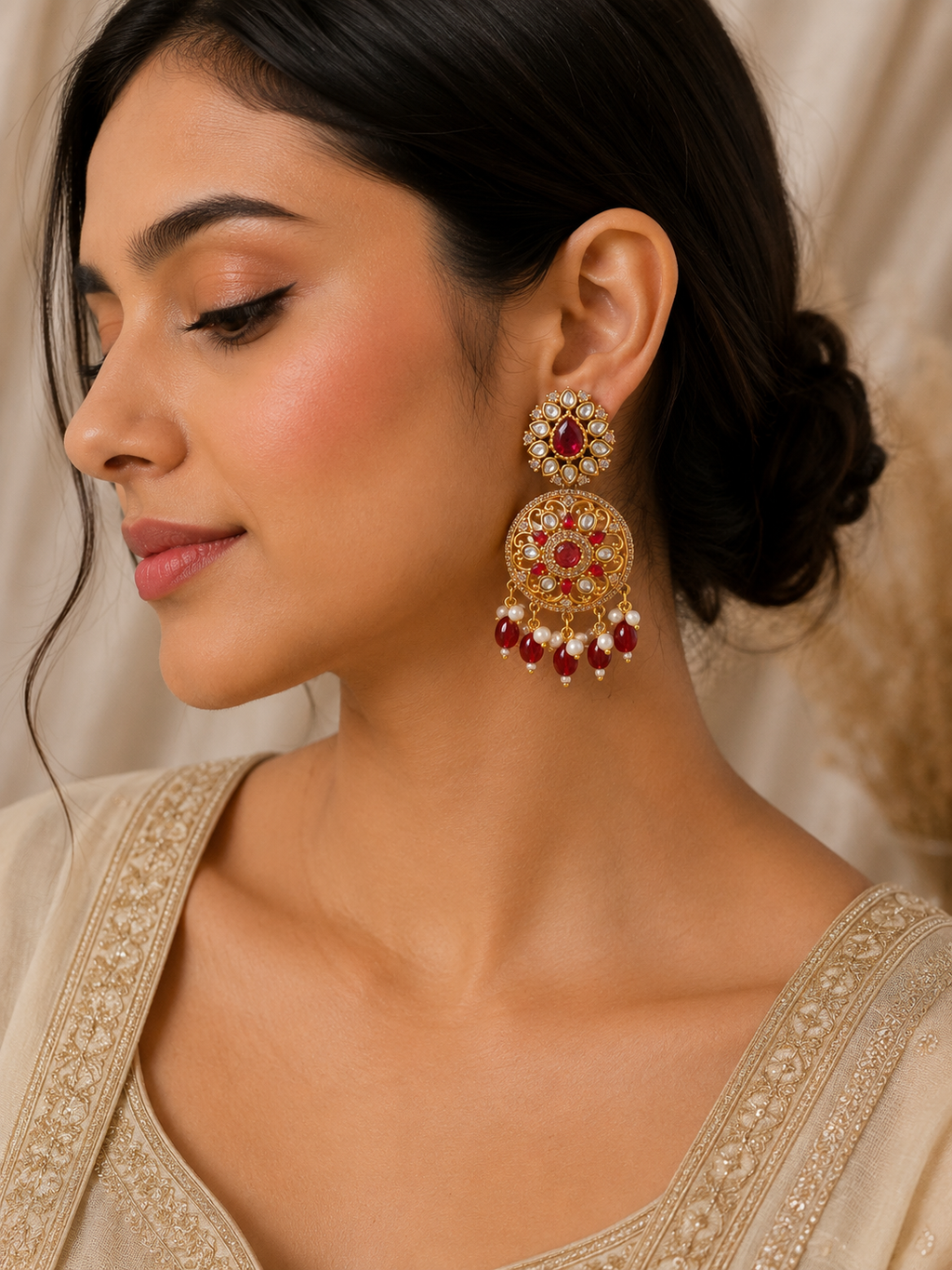 Riyana Ruby Chandbali Earrings