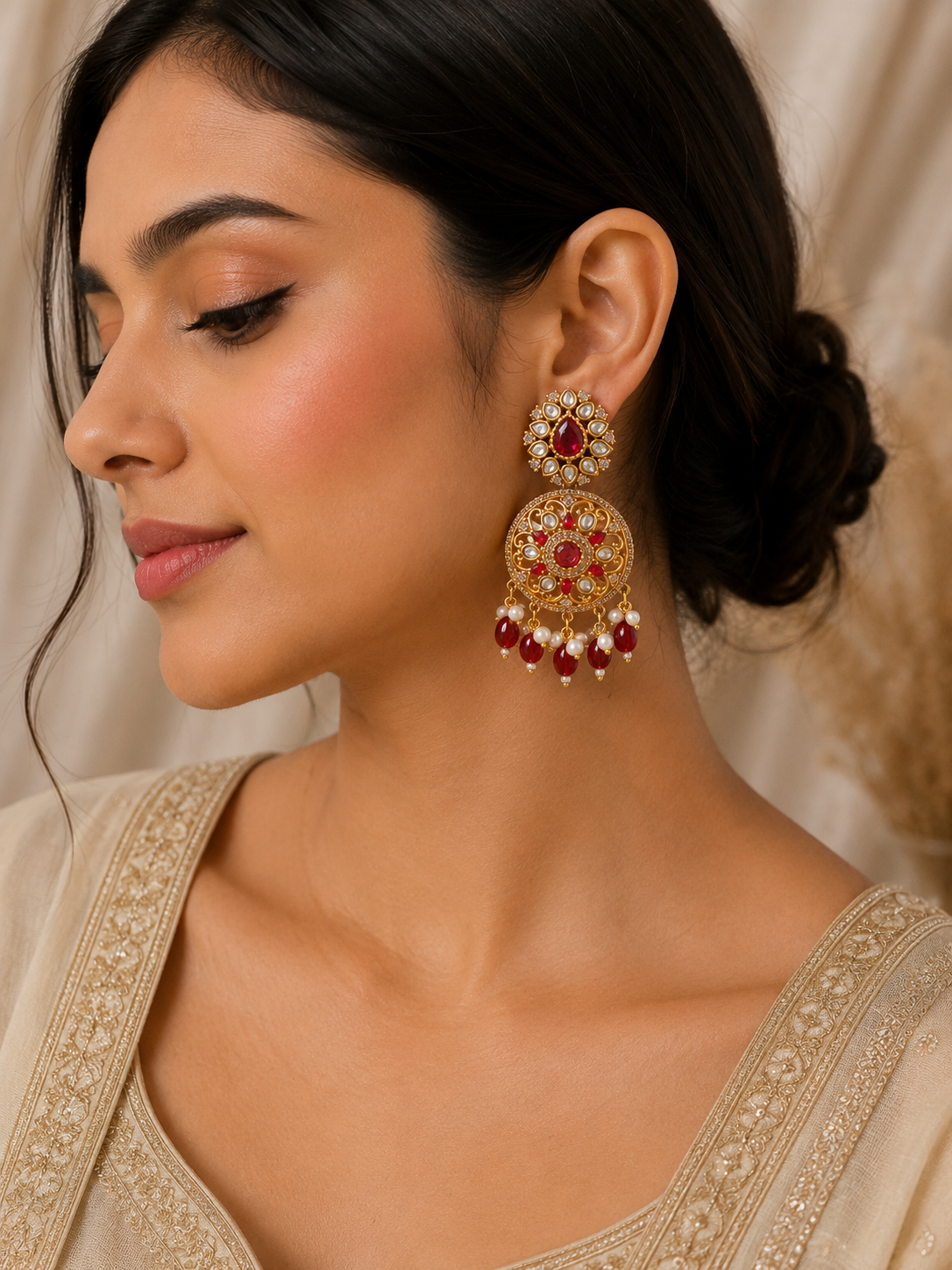 Riyana Ruby Chandbali Earrings