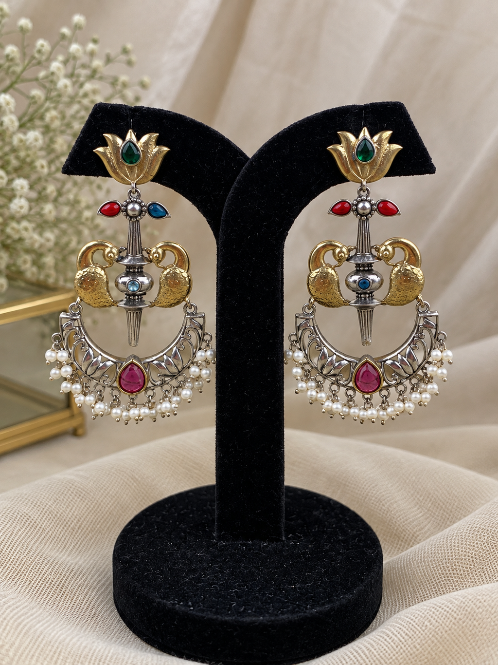 Tvesha Dual-Tone Peacock Chandbalis earrings