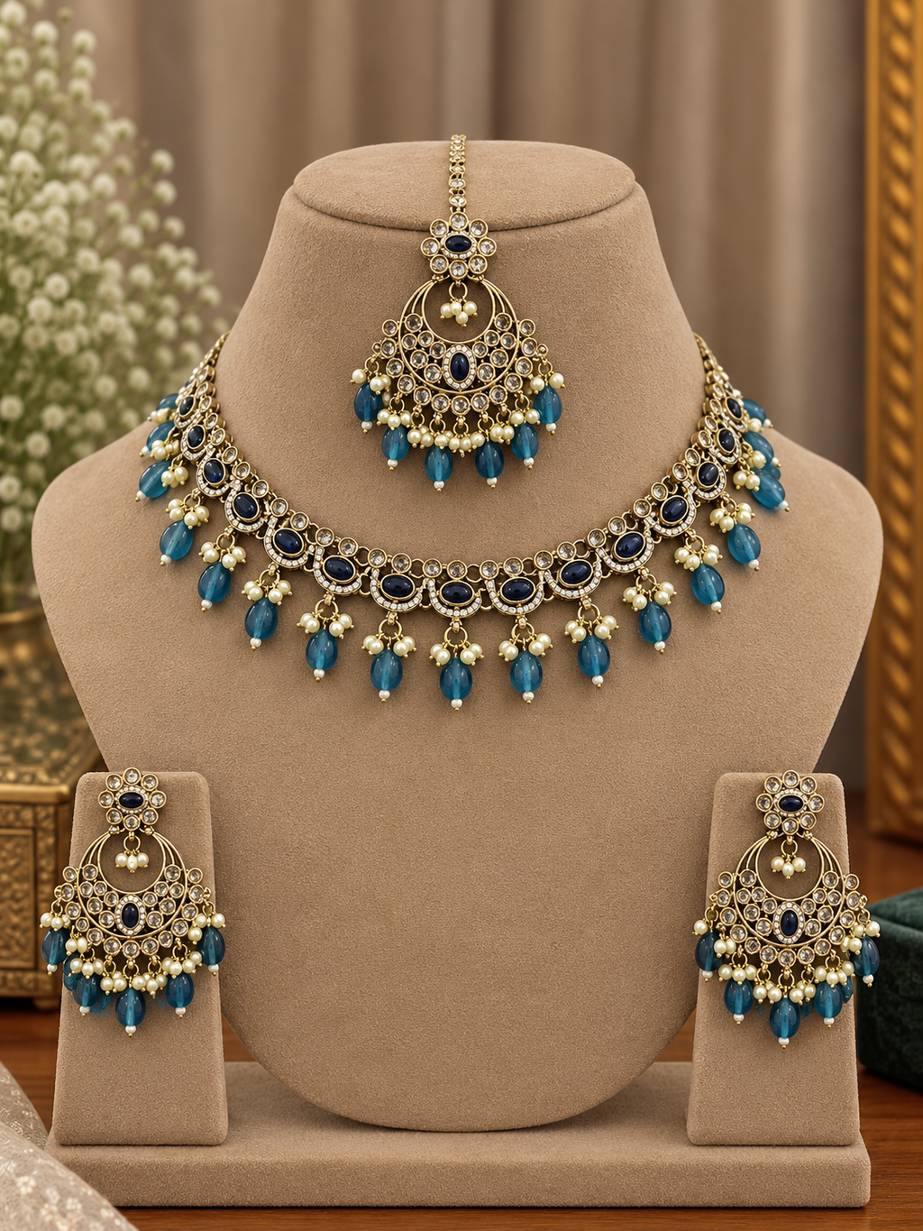 Tisya Blue Kundan Choker Set