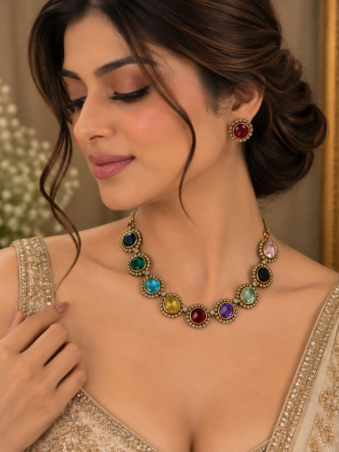 Reyna Navratan Necklace Set