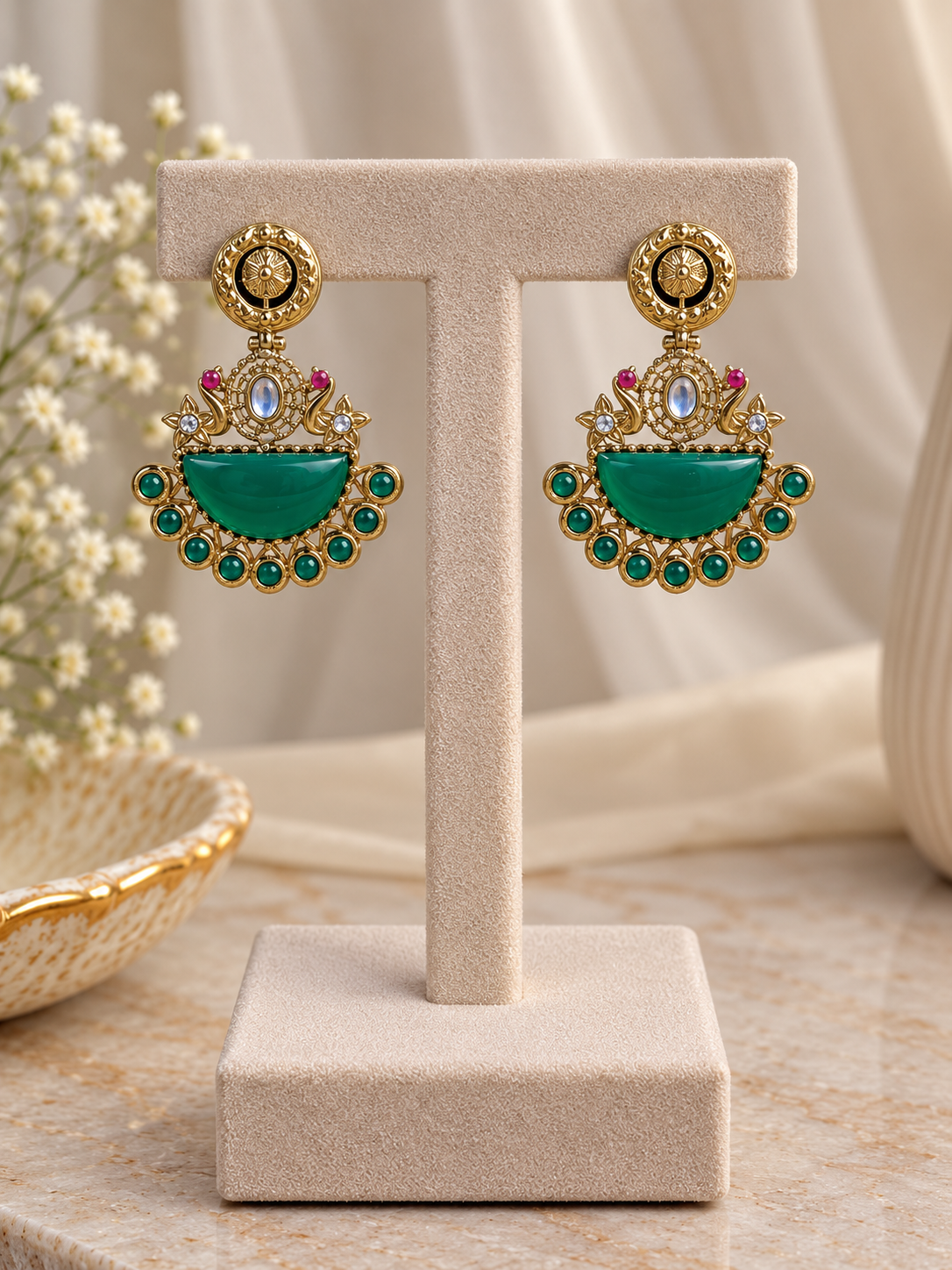 Vireya Emerald Chand Earrings