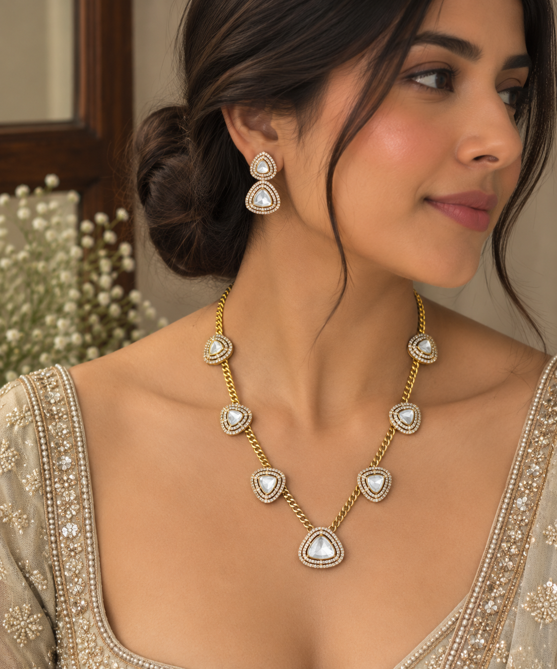 Eshvani Kundan Halo Necklace Set
