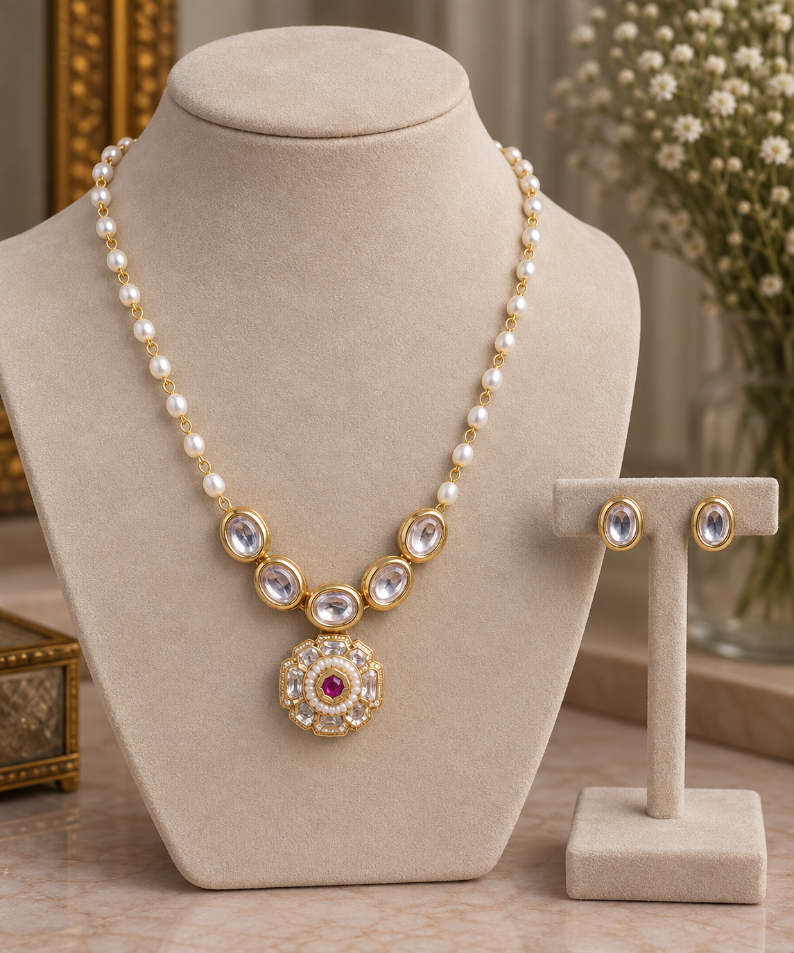 Avarna Pearl Kundan Necklace Set
