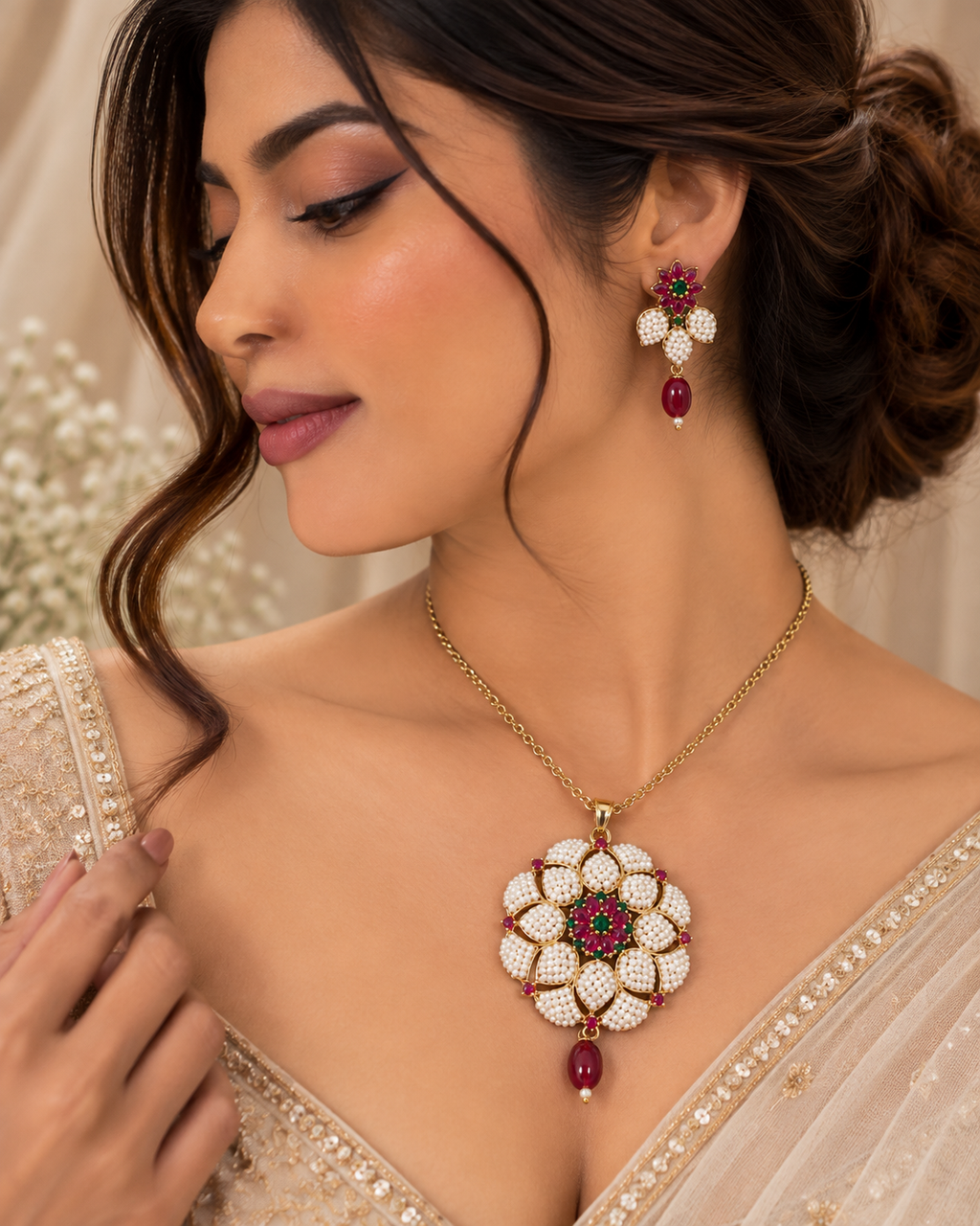 Arohi Pearl Medallion Necklace Set