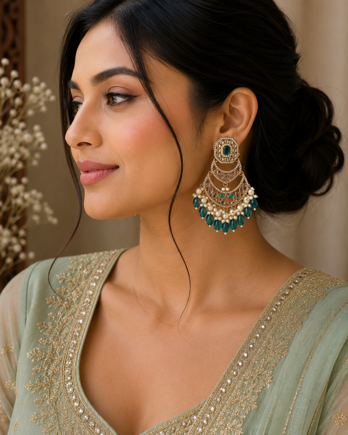 Neyara Teal Chand Earrings