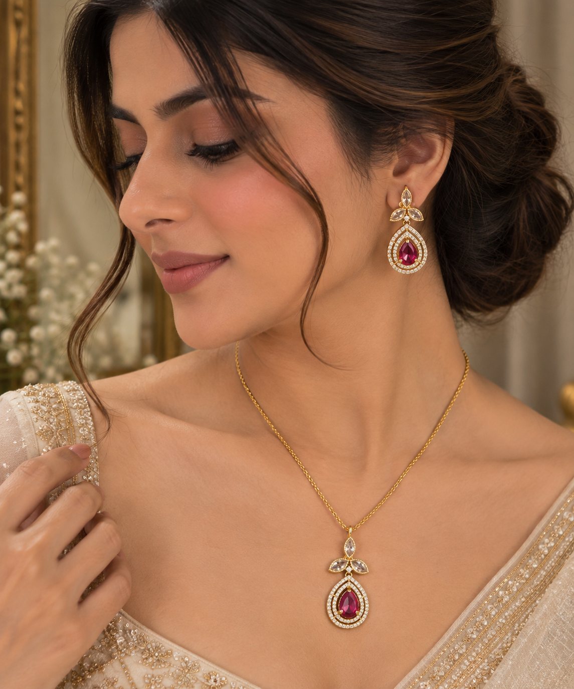 Yashvi Ruby Drop Necklace Set