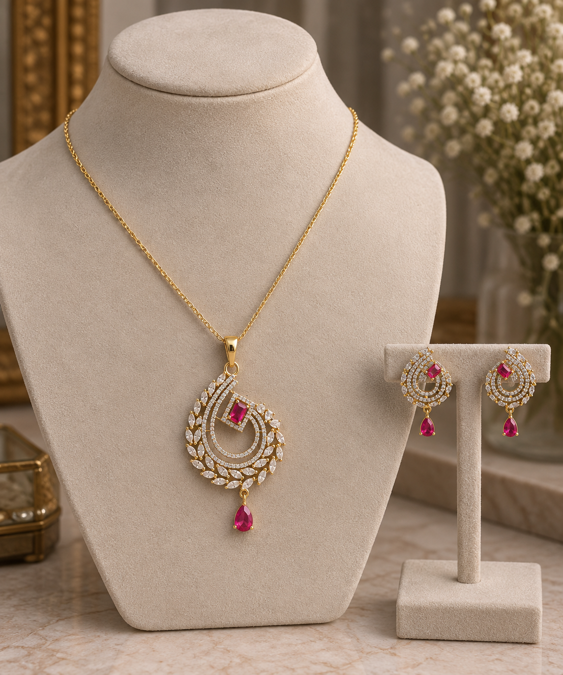 Ruvika Ruby Pendant Set