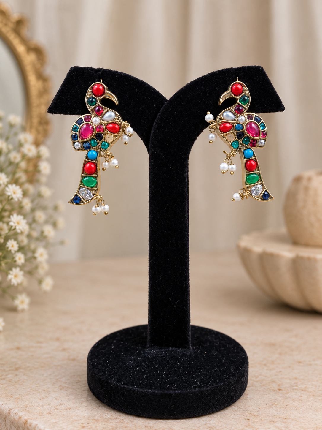 Tavira Navratan Parrot Earrings