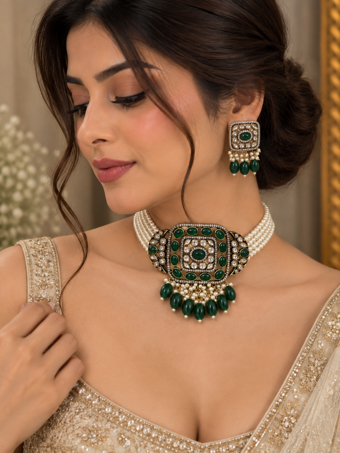 Inaya Emerald Pearl Choker Set