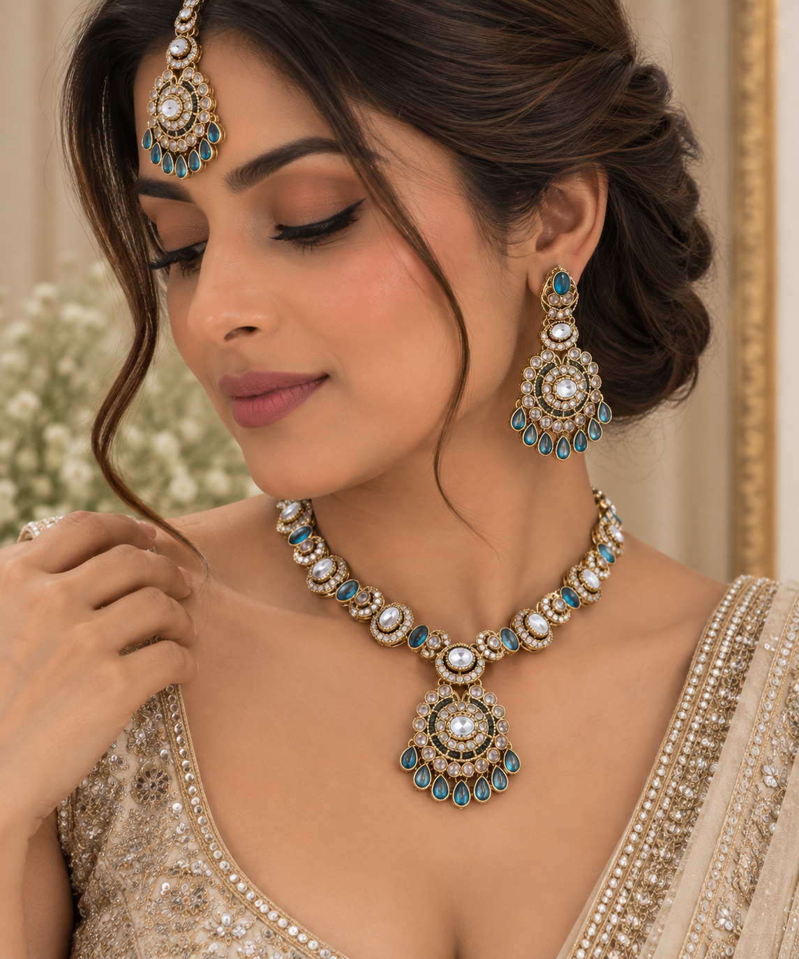Tvesha Aqua Kundan Necklace Set