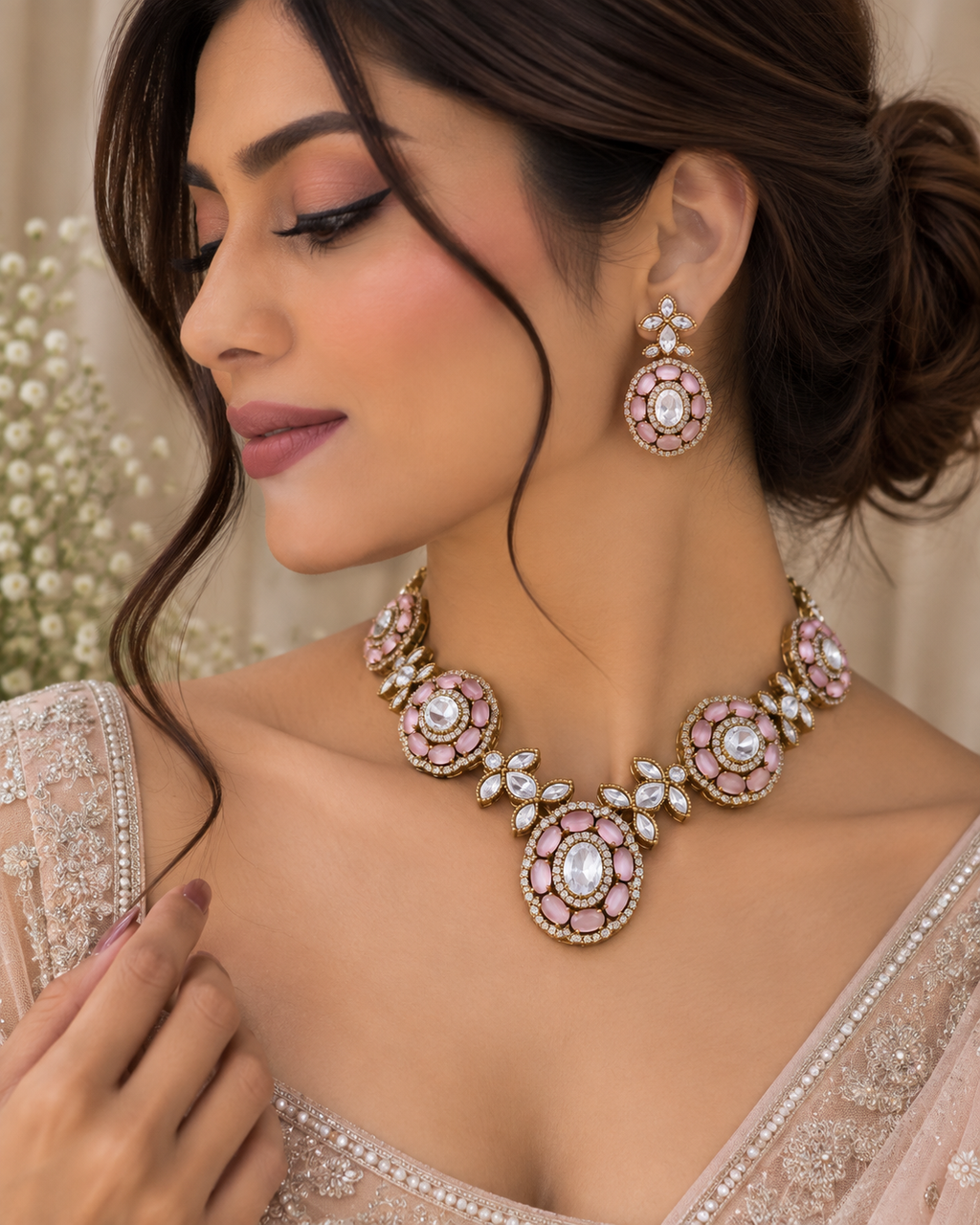 Pavika Blush Kundan Necklace Set