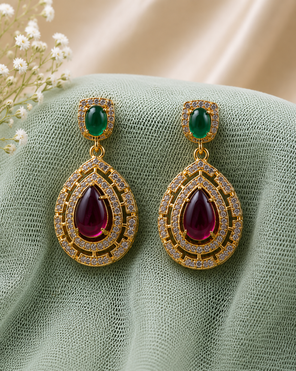 Navratna Teardrop Necklace Set