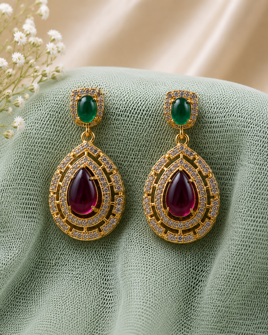 Navratna Teardrop Necklace Set