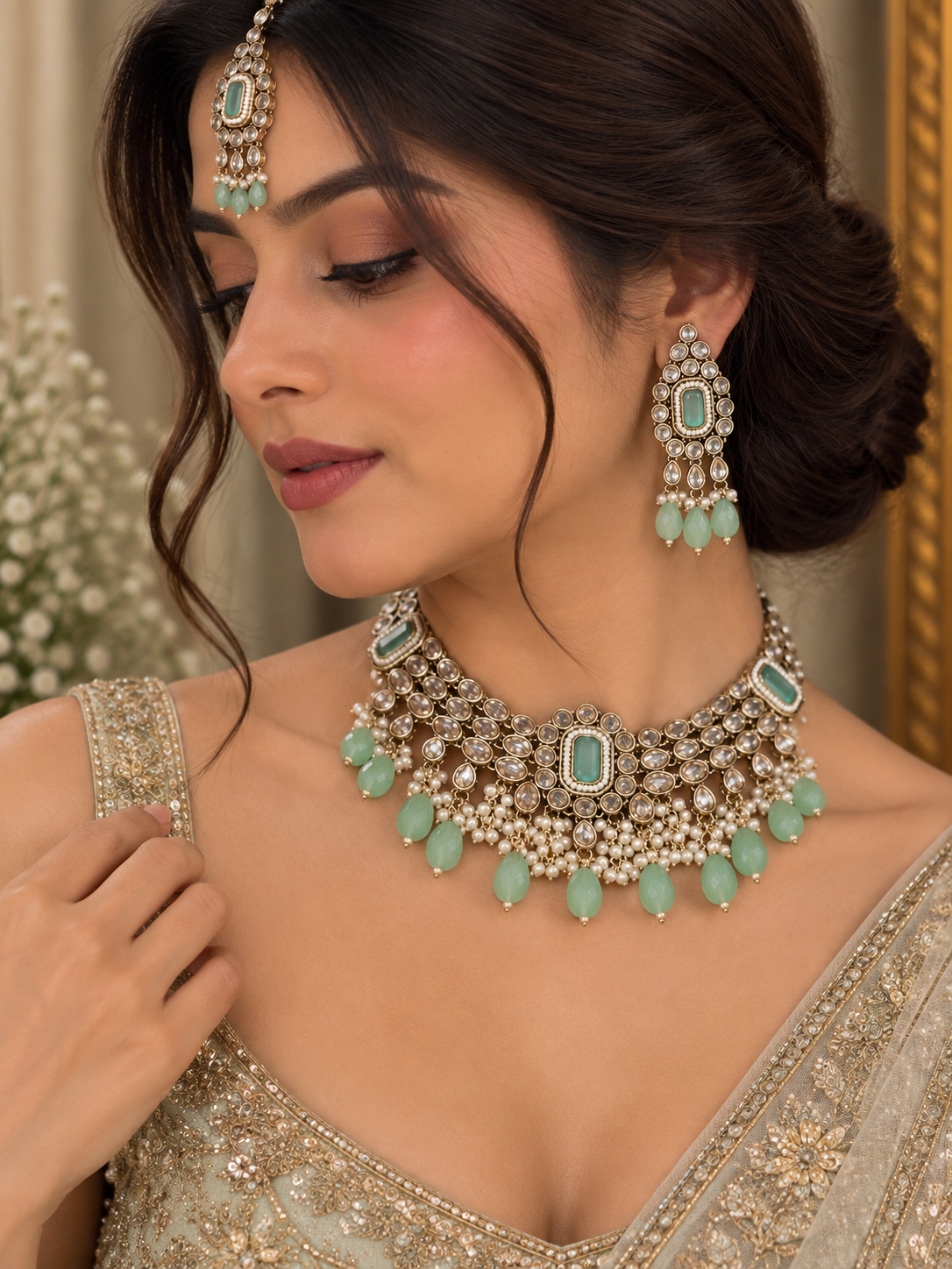 Vihana Mint Kundan Choker Set