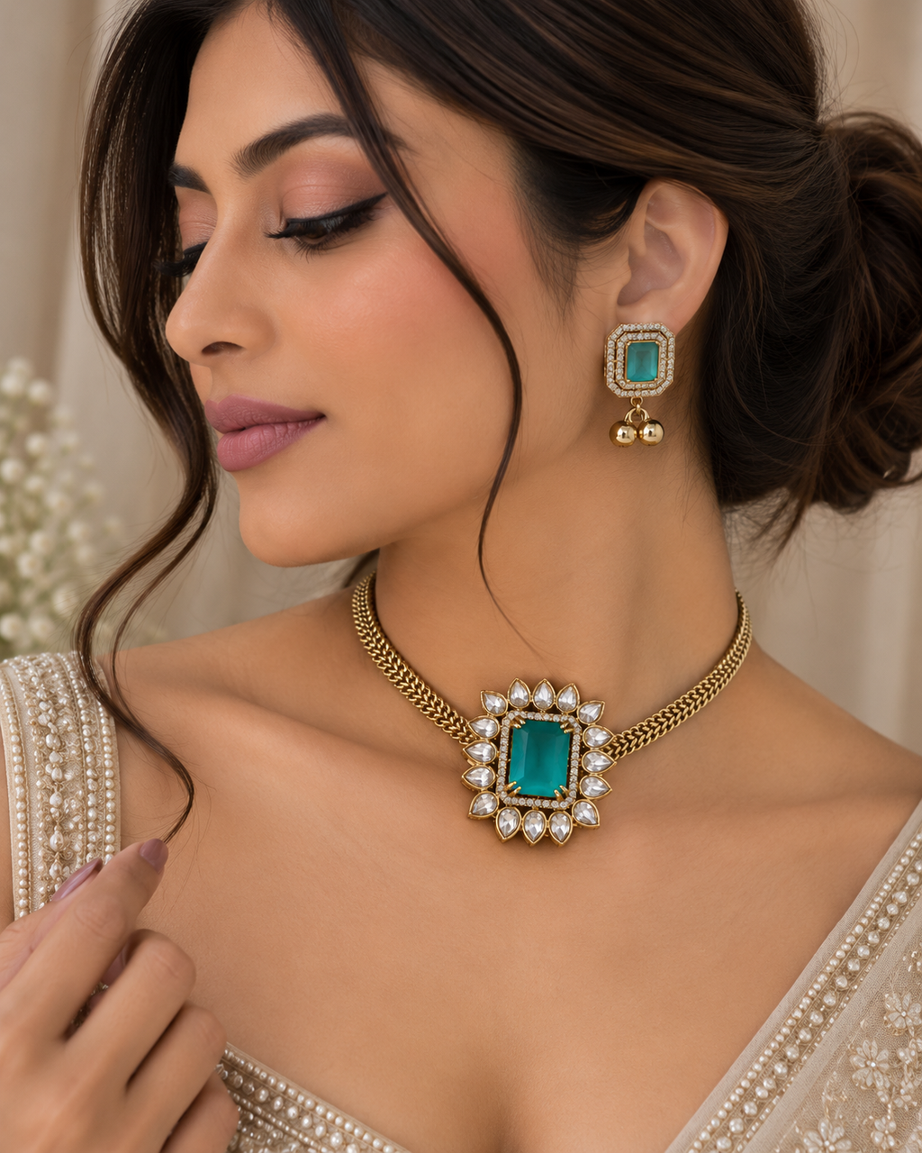 Avyra Emerald Statement Choker Set