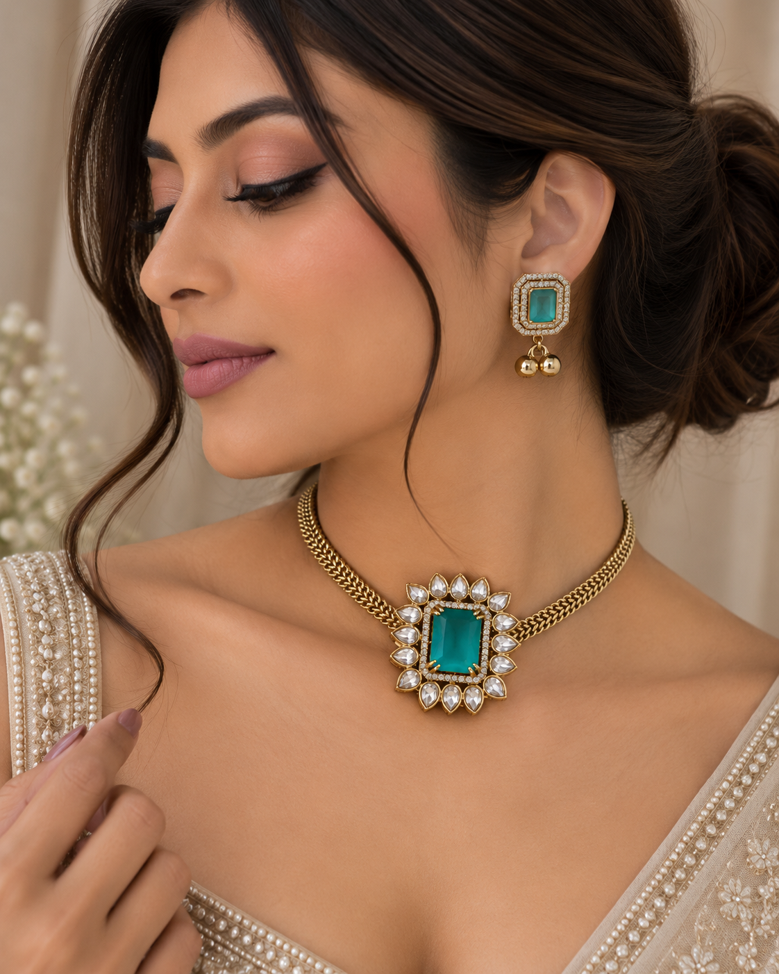 Avyra Emerald Statement Choker Set
