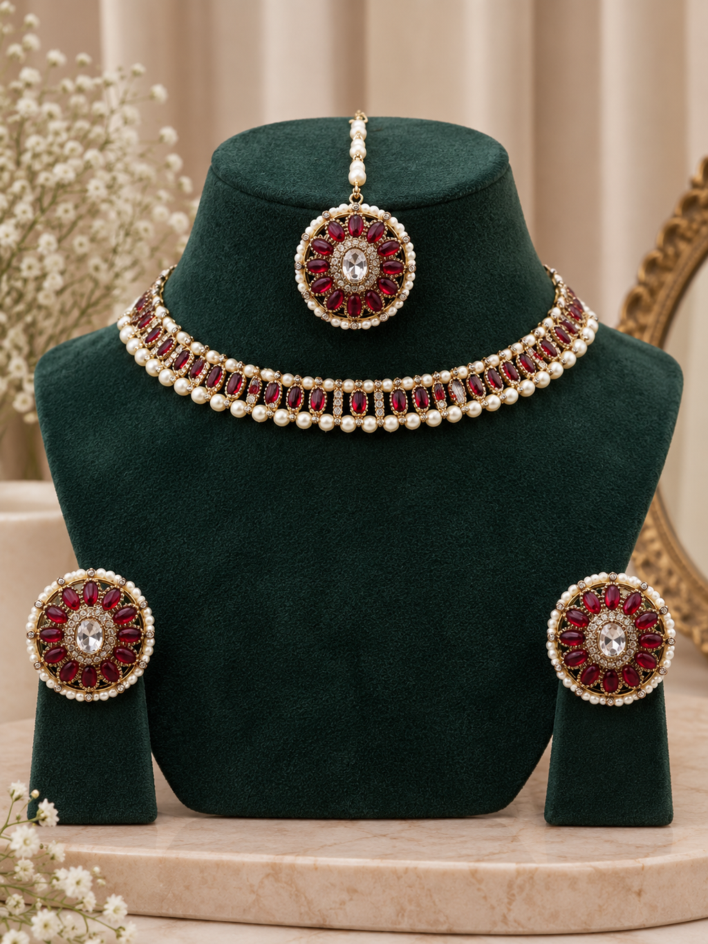 Rishika Ruby Pearl Choker Set