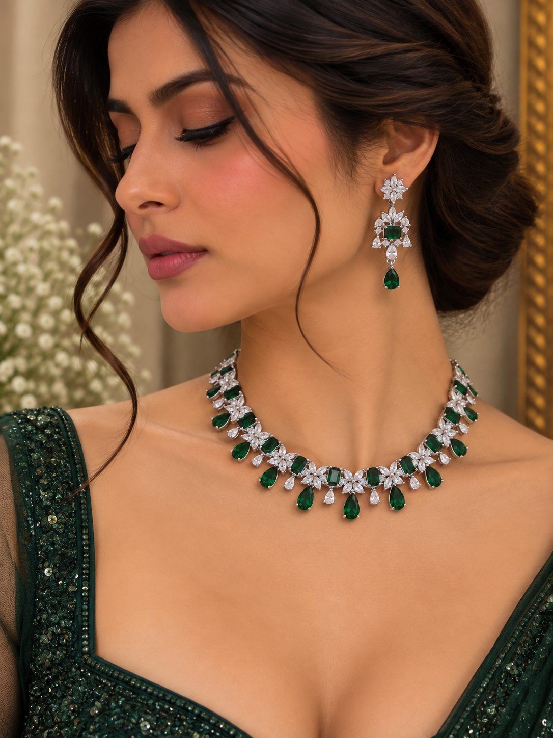 Vanya Emerald AD Necklace Set