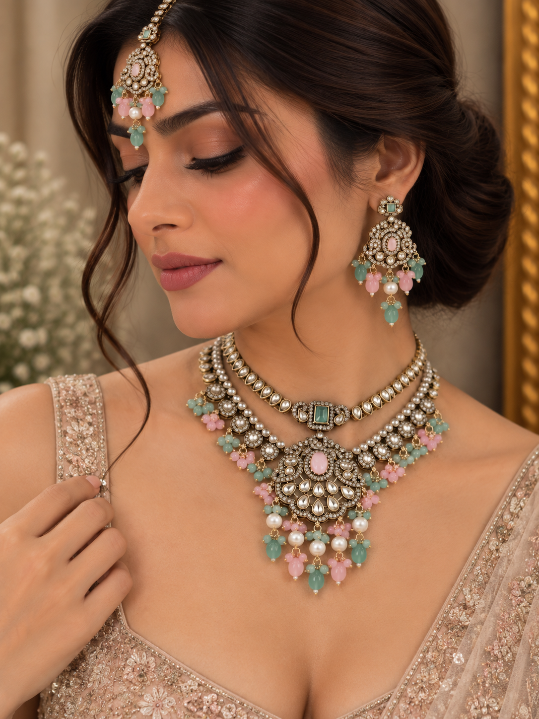Zareen Pastel Kundan Set