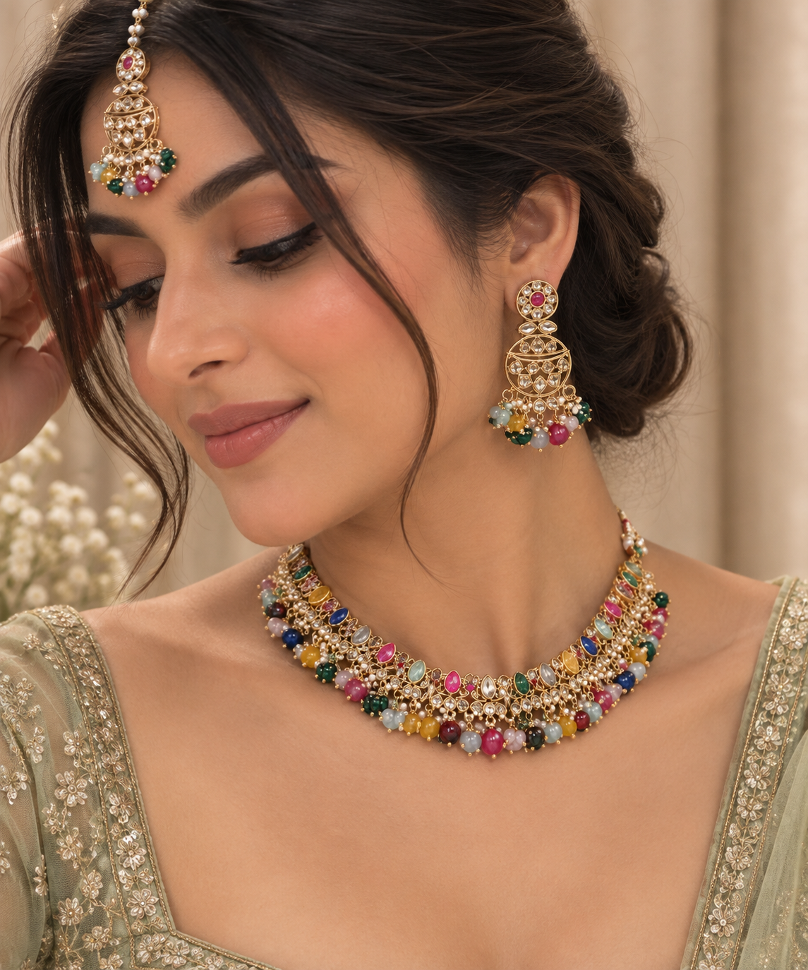 Vihana Navratan Jhumka Choker Set