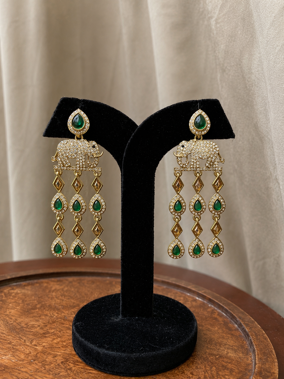 Arohi Emerald Elephant Earrings
