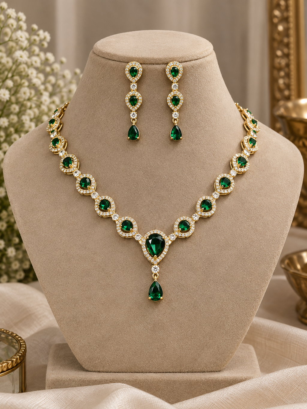 Eshani Emerald Drop Necklace Set