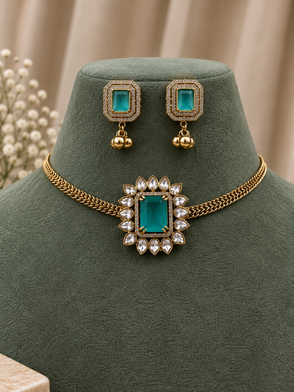 Avyra Emerald Statement Choker Set