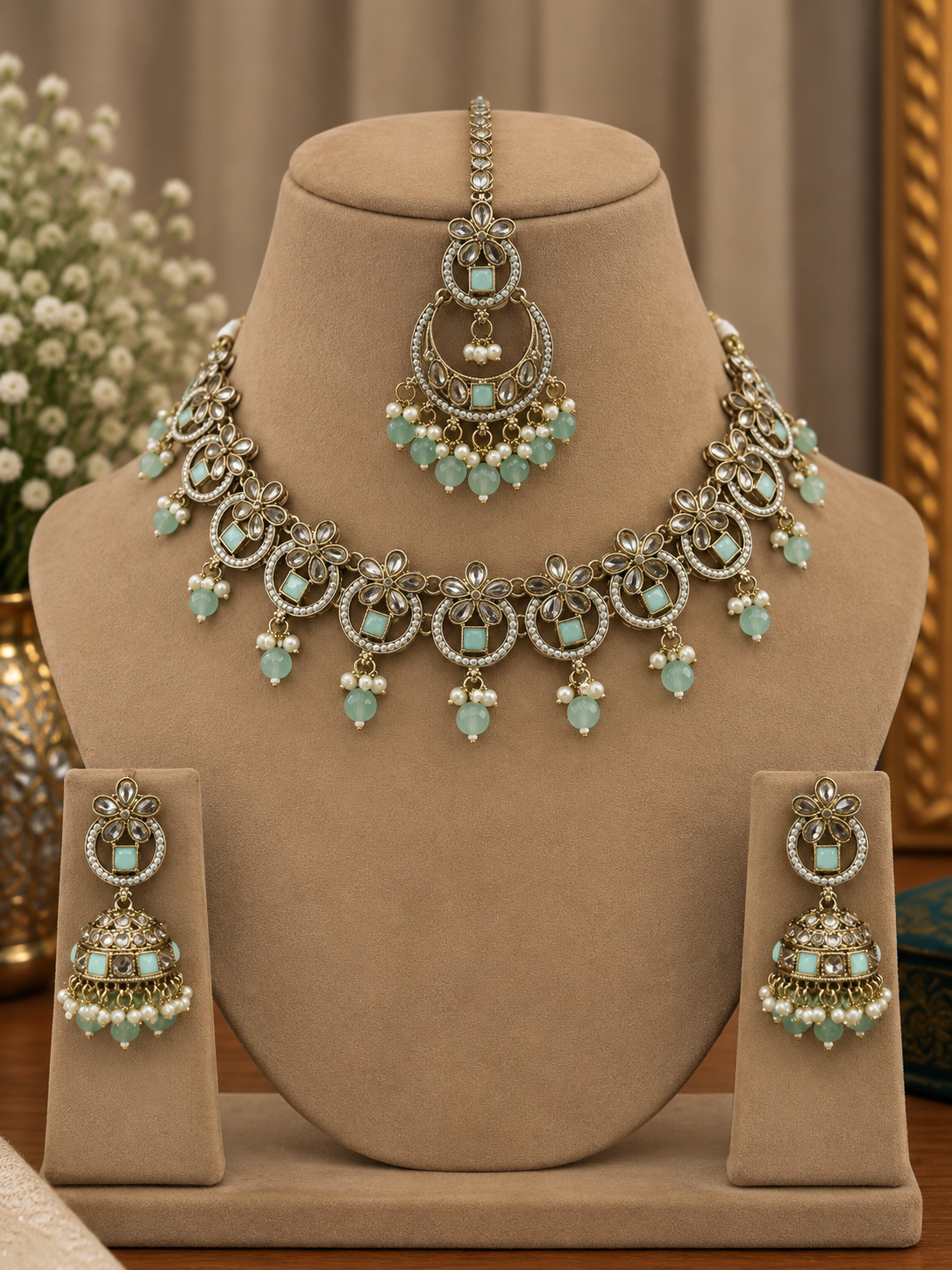 Reya Mint Jhumka Choker Set