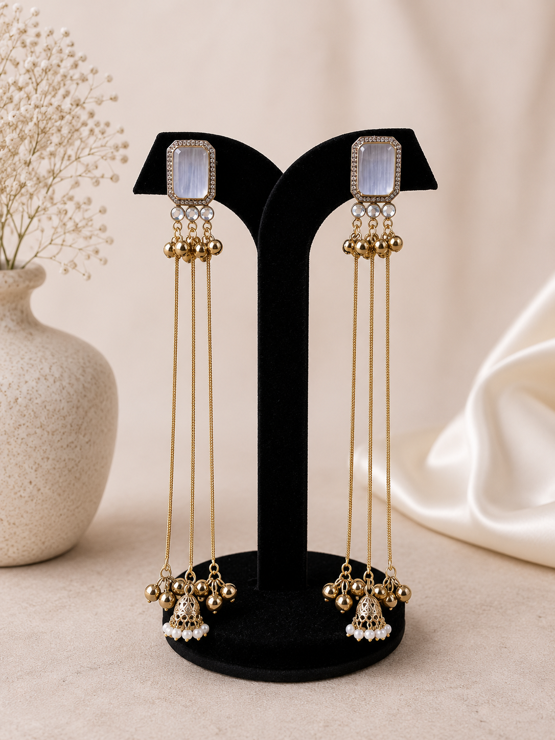 Sia White Kashmiri Earrings