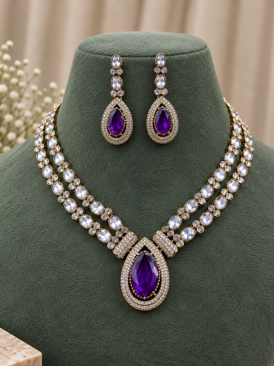 Yuvika Amethyst Royale Necklace Set