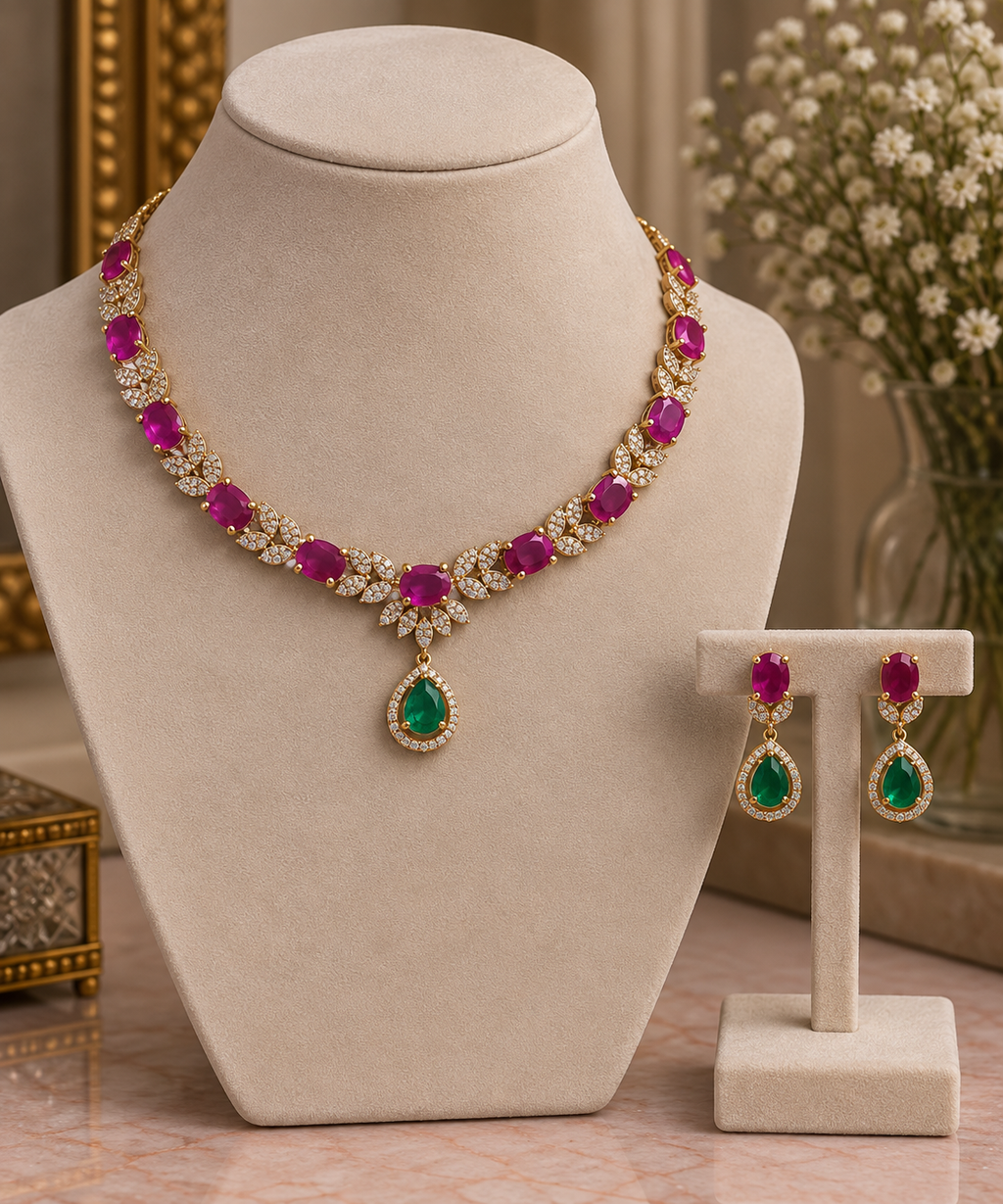 Ruvika Ruby Emerald Necklace Set