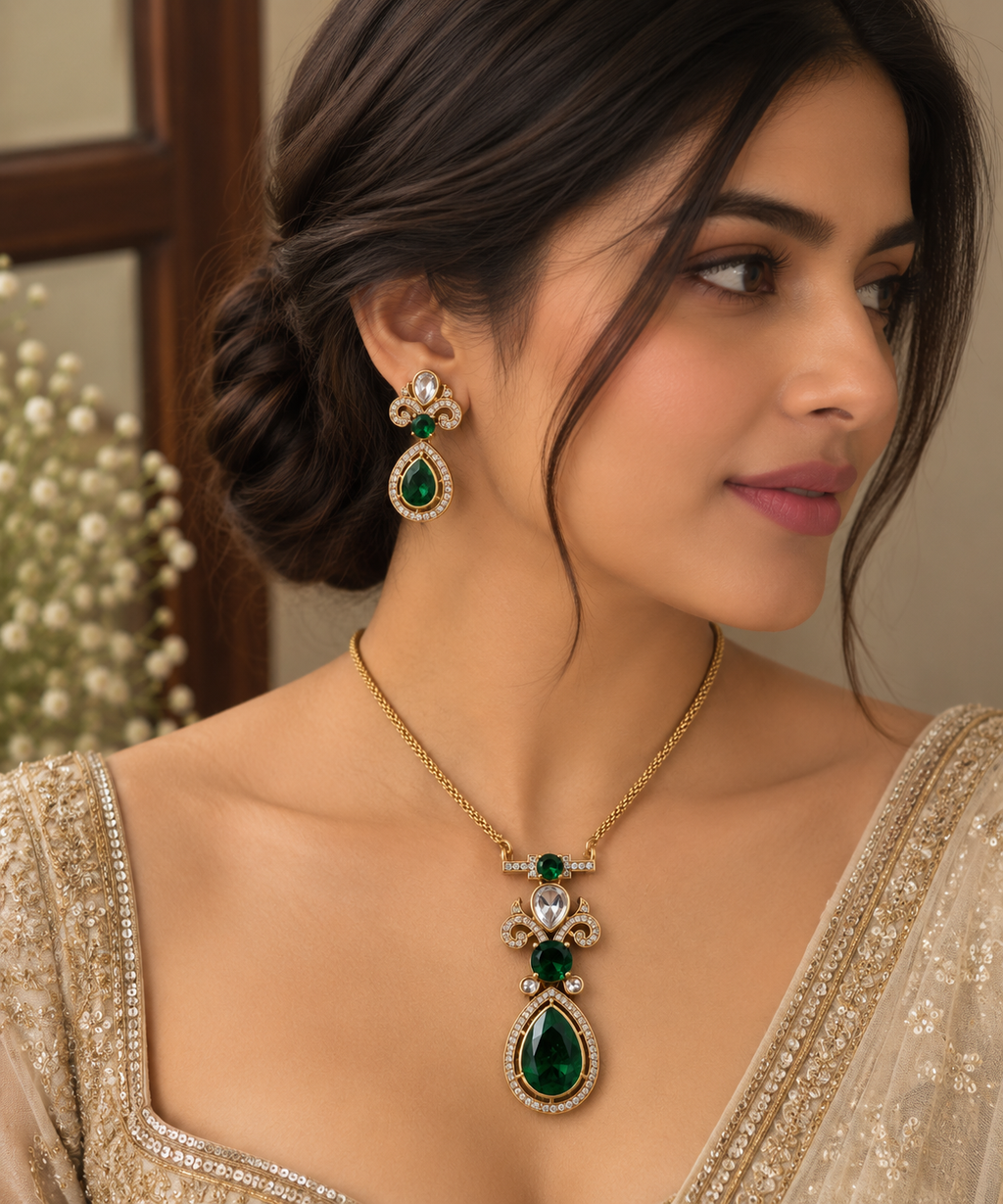 Elysha Emerald Pendant Set