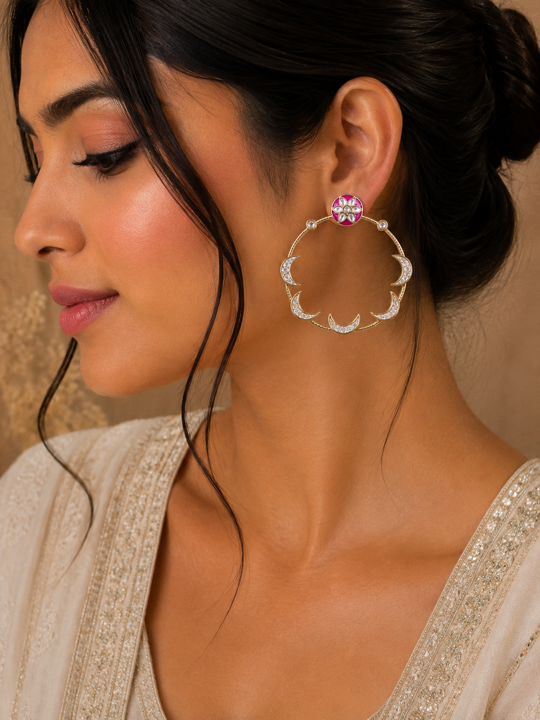 Pink Chandrika Meenakari Earrings
