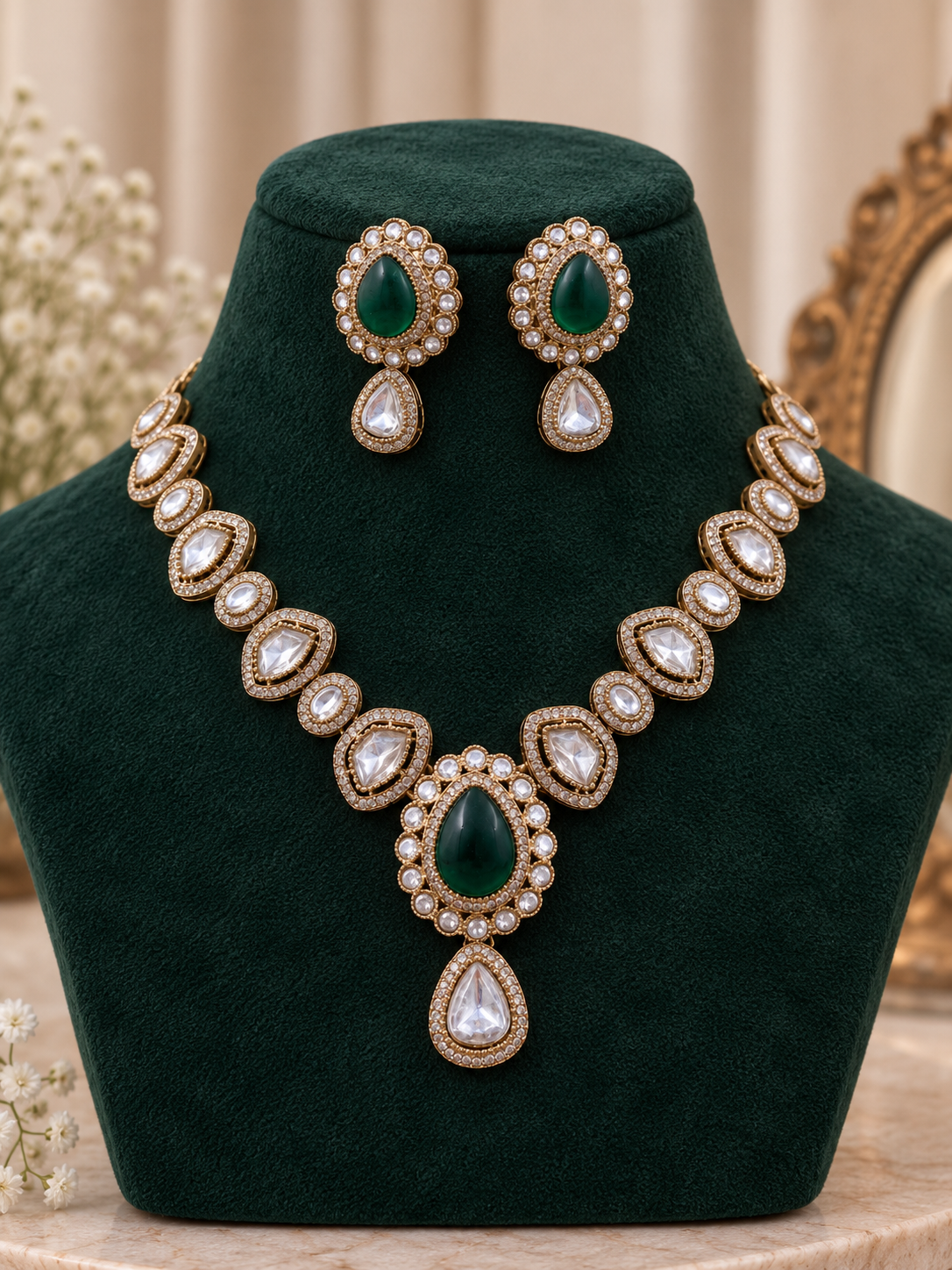 Saesha Emerald Kundan Necklace Set