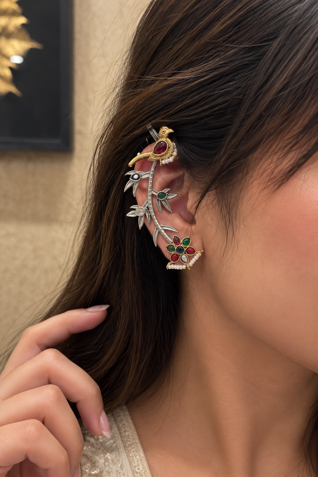 Avyra Multicolour Peacock Ear Cuff
