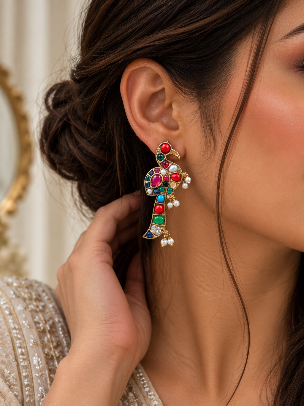 Tavira Navratan Parrot Earrings