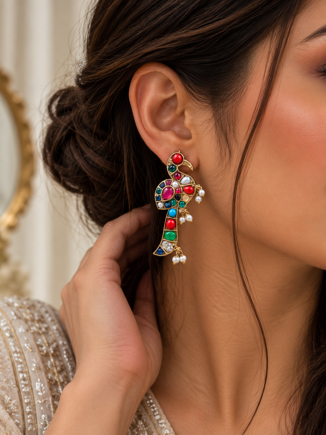 Tavira Navratan Parrot Earrings