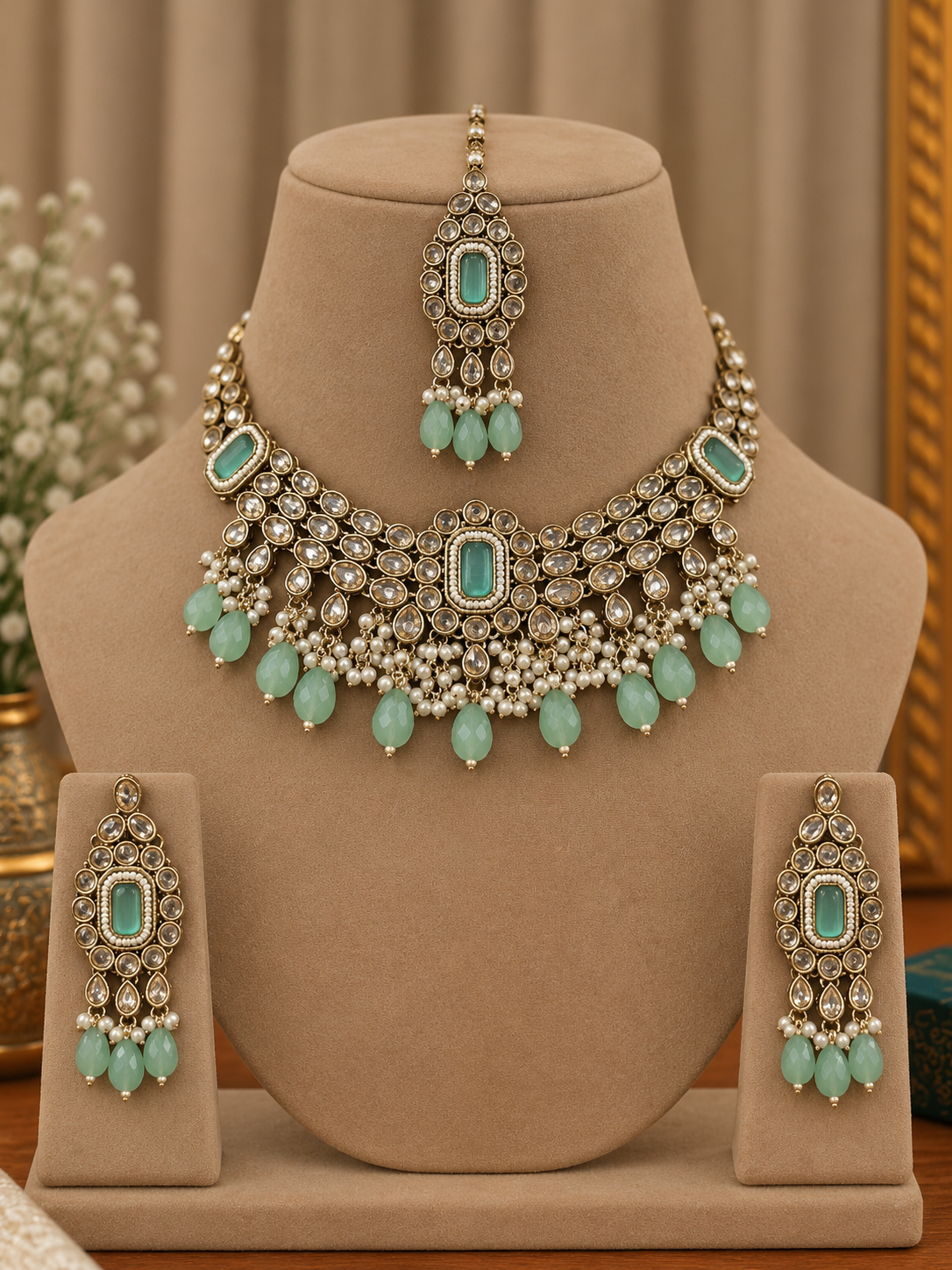 Vihana Mint Kundan Choker Set